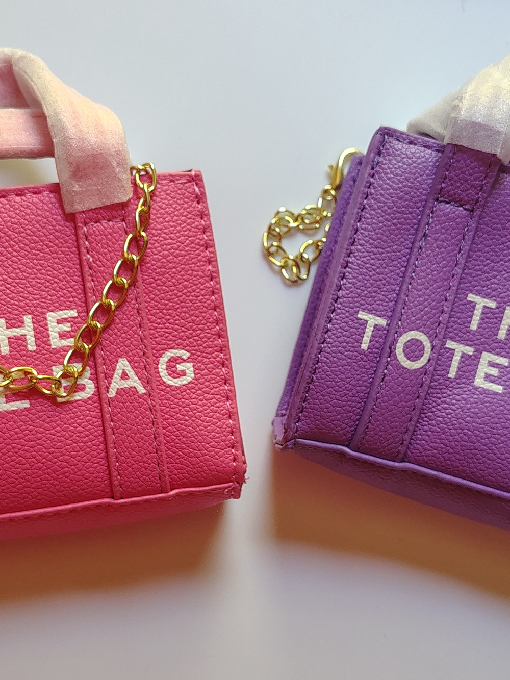 Pink and Purple Mini Tote Handbags with Gold Chain